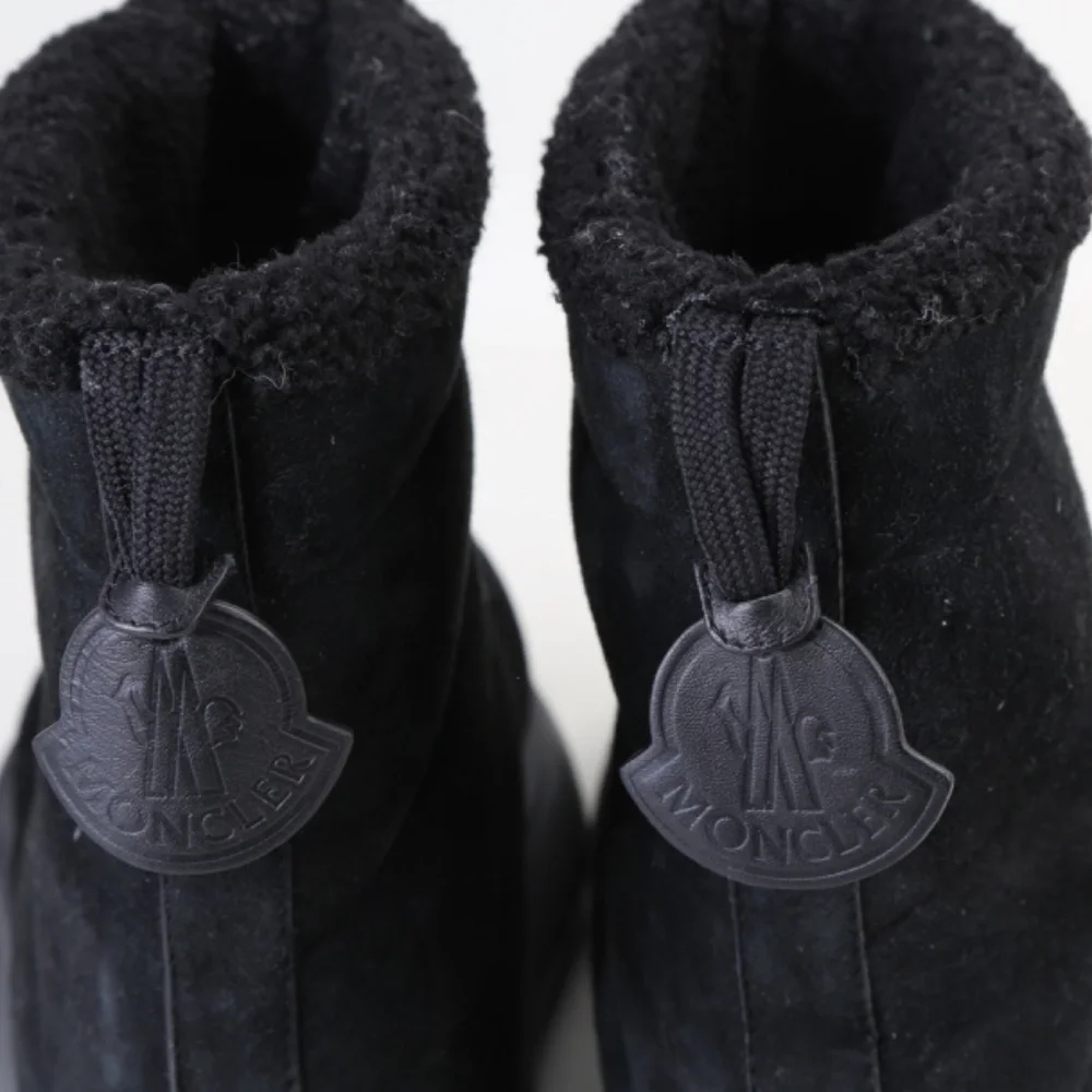 Moncler Hermosa Shearling Suede Quilted Ankle Boots Black 38.5 Woman's - Picture 10 of 16